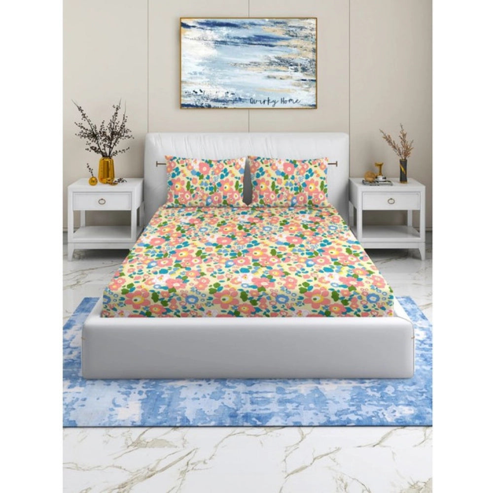 Sizzling Cotton Blend Floral Printed Double Bedsheet with 2 Pillow Covers