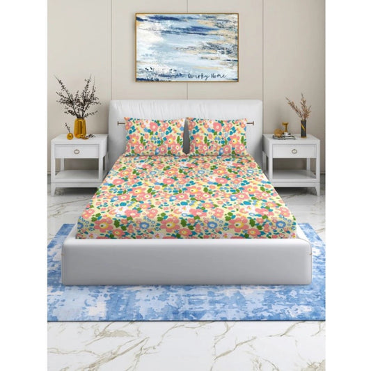 Sizzling Cotton Blend Floral Printed Double Bedsheet with 2 Pillow Covers