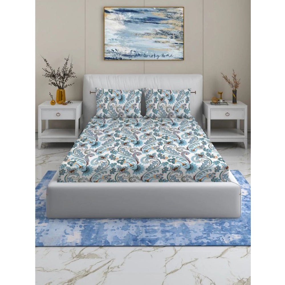 Sizzling Cotton Blend Floral Printed Double Bedsheet with 2 Pillow Covers
