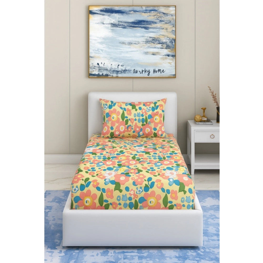 Magnificent Cotton Blend Floral Printed Single Bedsheet with 1 Pillow Cover