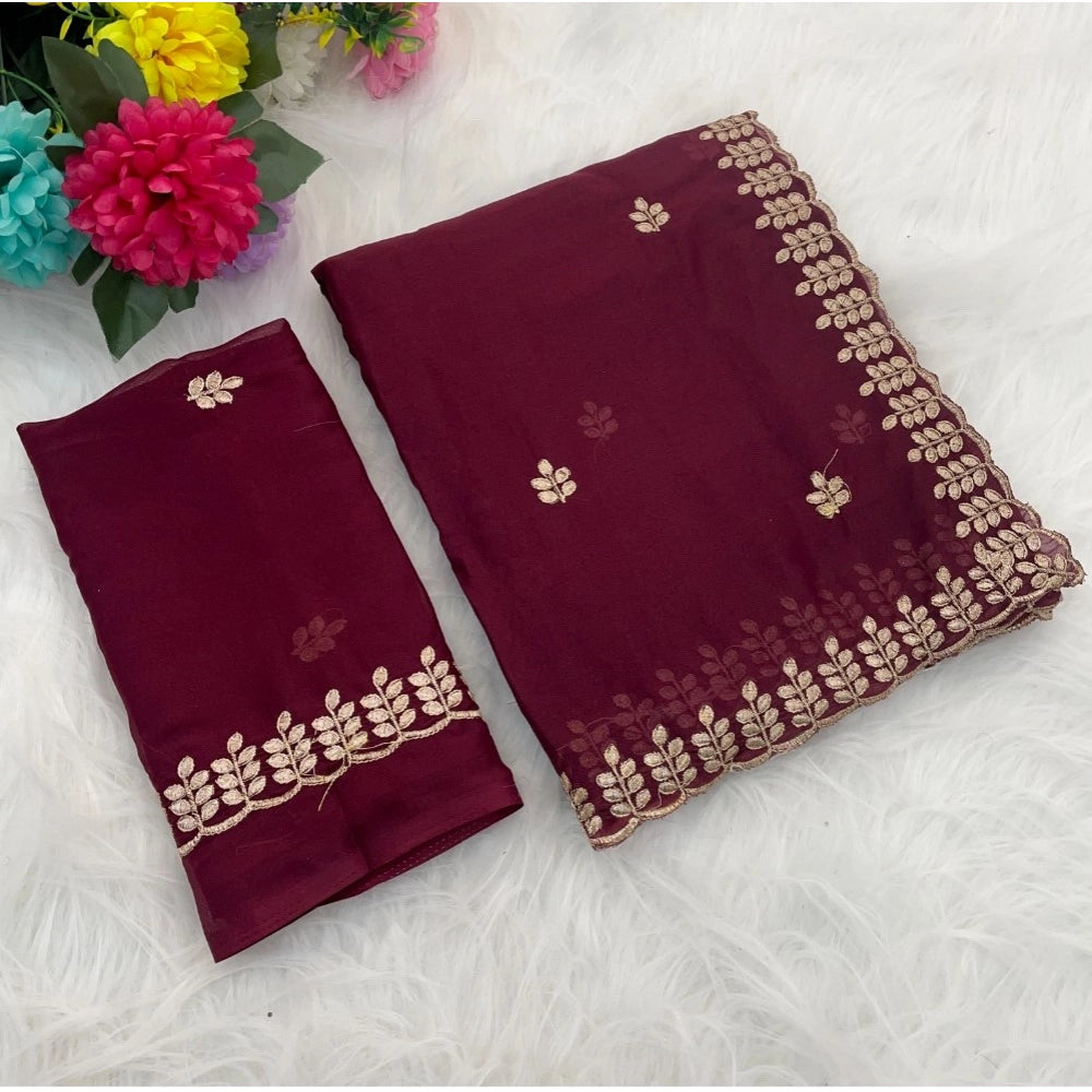 Facinating Women's Georgette Embroidered Saree With Blouse Piece