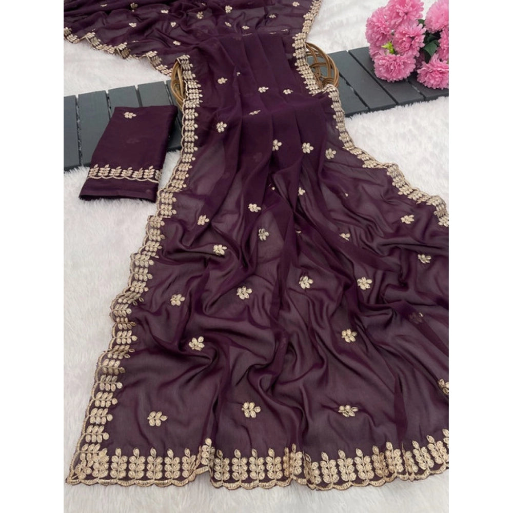 Facinating Women's Georgette Embroidered Saree With Blouse Piece