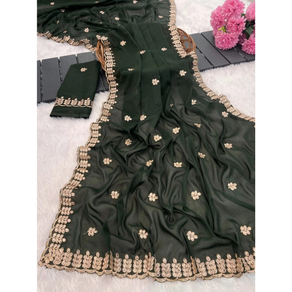 Facinating Women's Georgette Embroidered Saree With Blouse Piece
