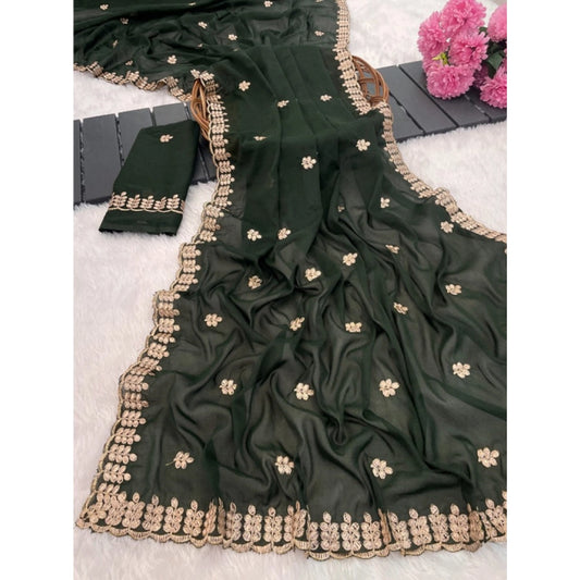 Facinating Women's Georgette Embroidered Saree With Blouse Piece