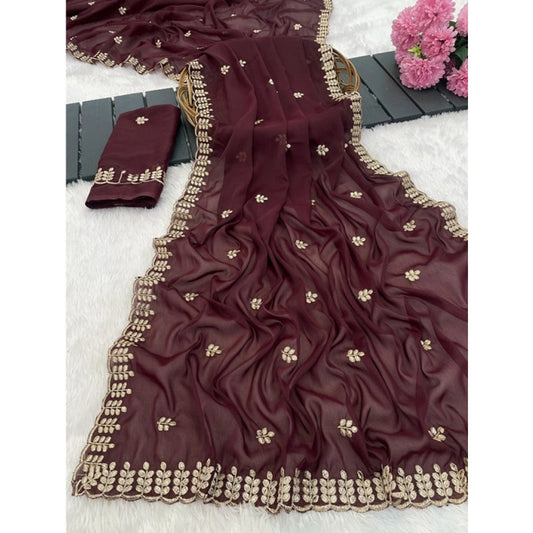 Facinating Women's Georgette Embroidered Saree With Blouse Piece