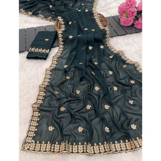 Facinating Women's Georgette Embroidered Saree With Blouse Piece