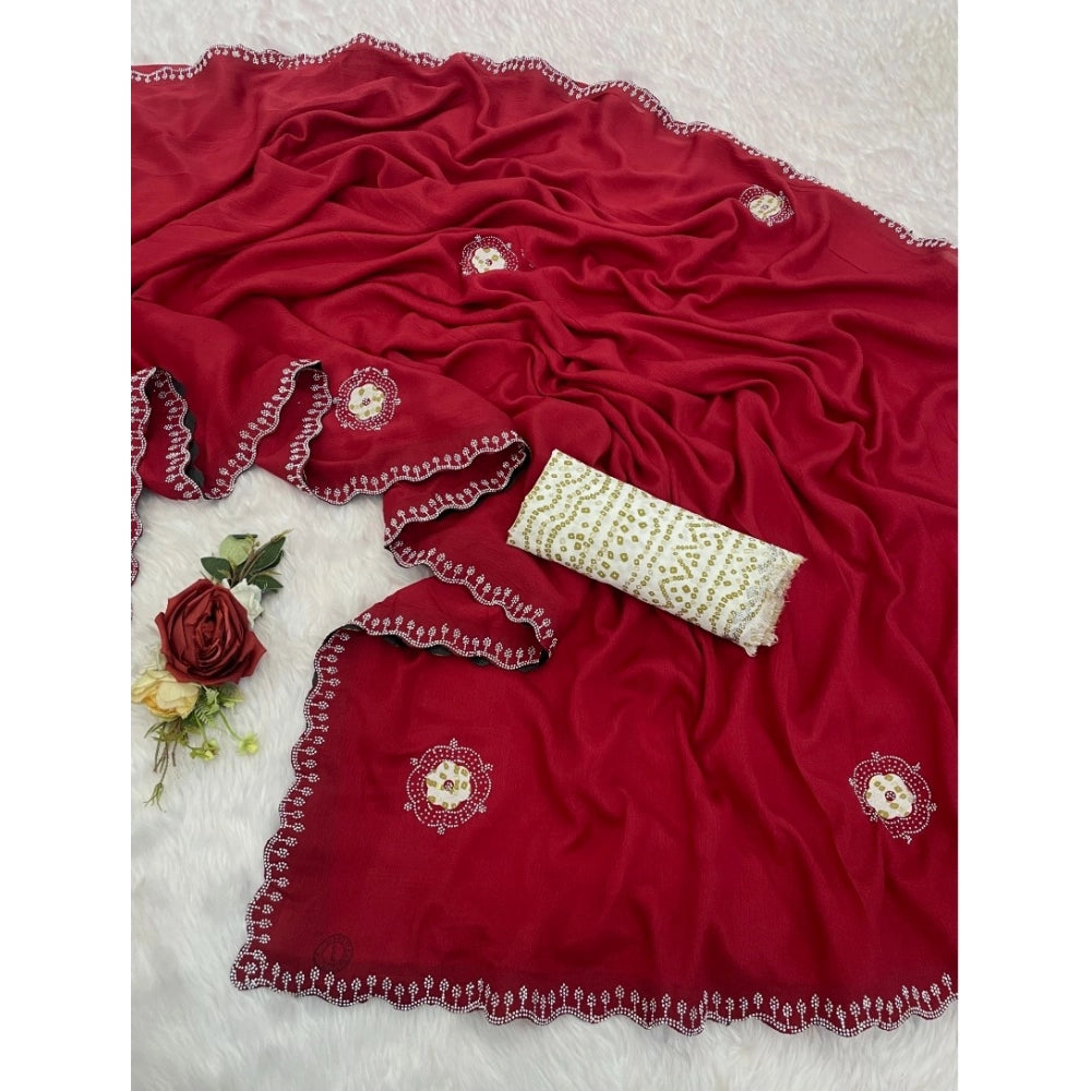 Astonishing Women's Chiffon Butti Dotted Saree With Blouse Piece