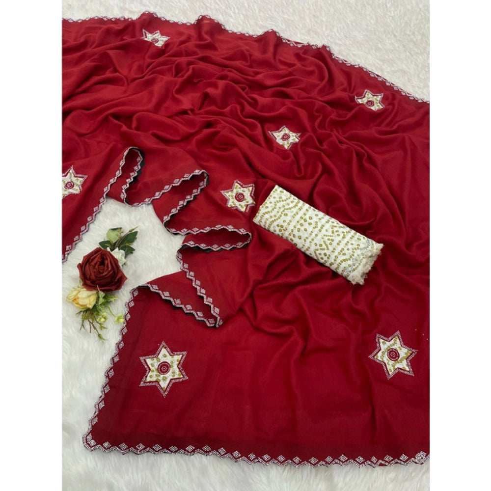 Astonishing Women's Chiffon Butti Dotted Saree With Blouse Piece