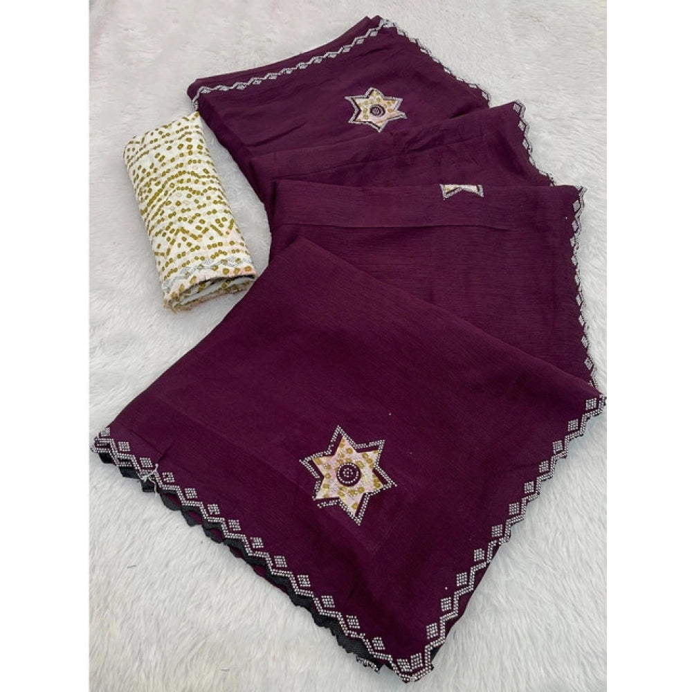 Astonishing Women's Chiffon Butti Dotted Saree With Blouse Piece