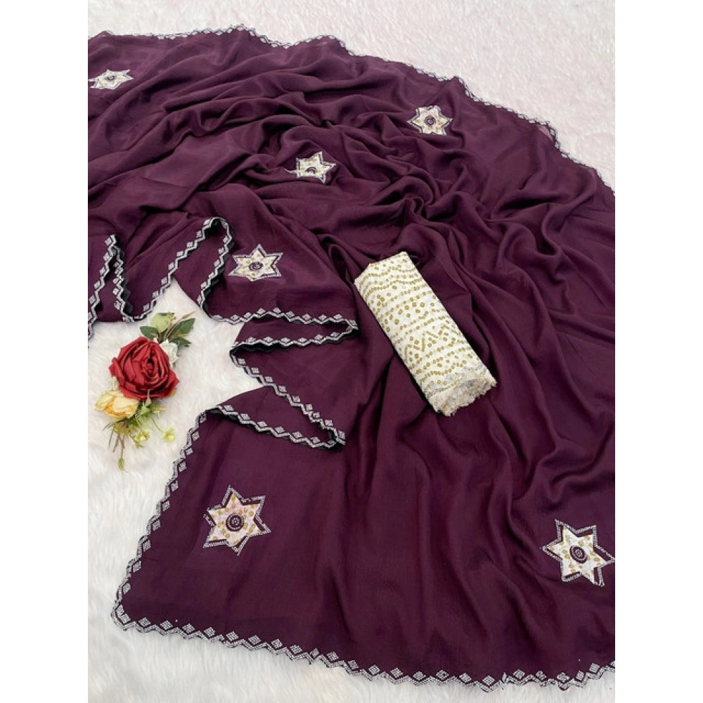 Astonishing Women's Chiffon Butti Dotted Saree With Blouse Piece