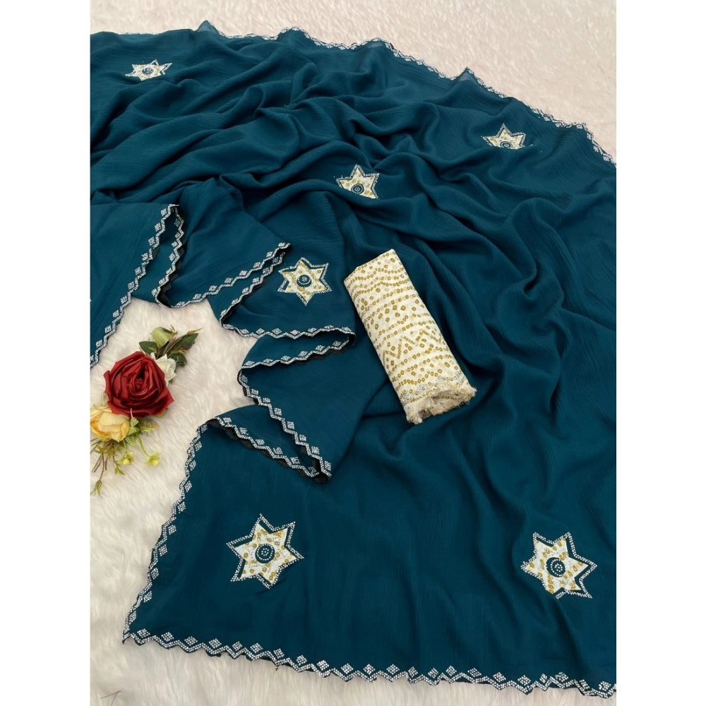 Astonishing Women's Chiffon Butti Dotted Saree With Blouse Piece