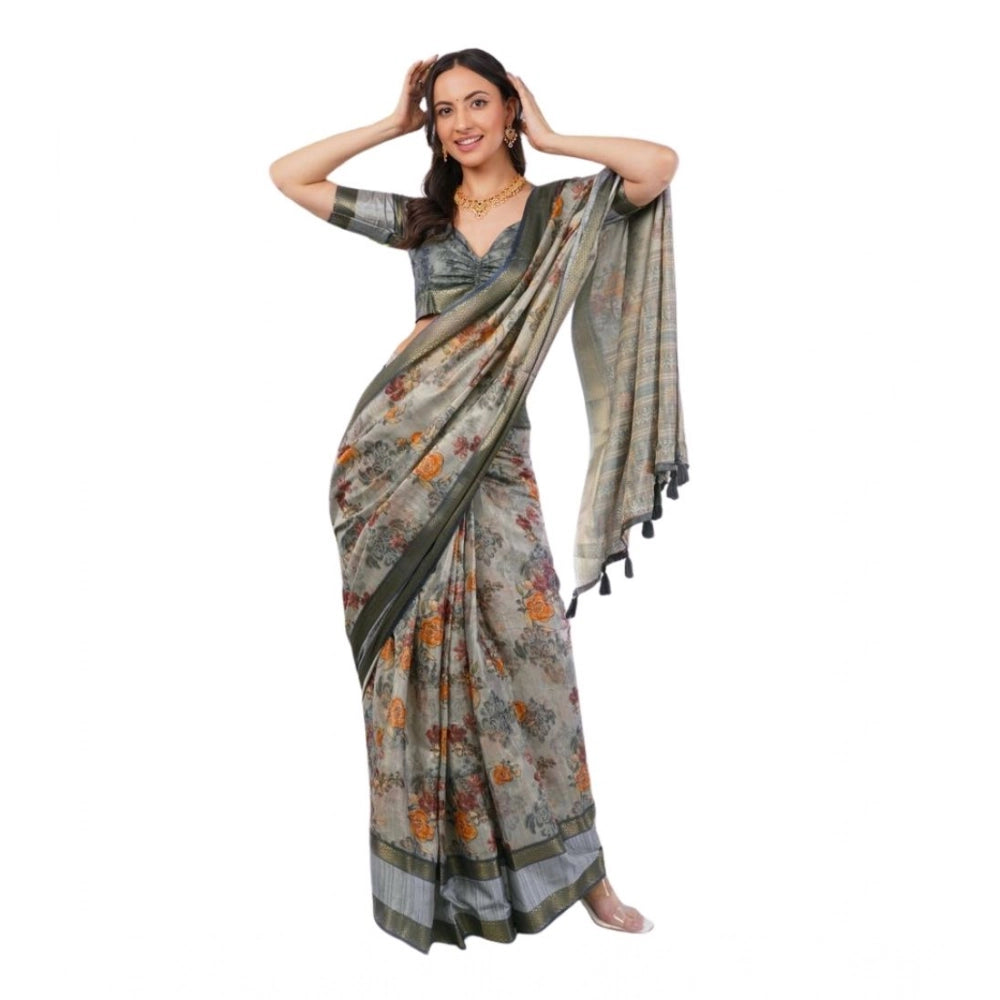 Tremendous Women's Polyester Printed Ready To Wear Saree With Blouse Piece