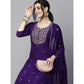 Fabulous Women's Tesla Silk Embroidered U-Neck Kurti With Pant Dupatta Set