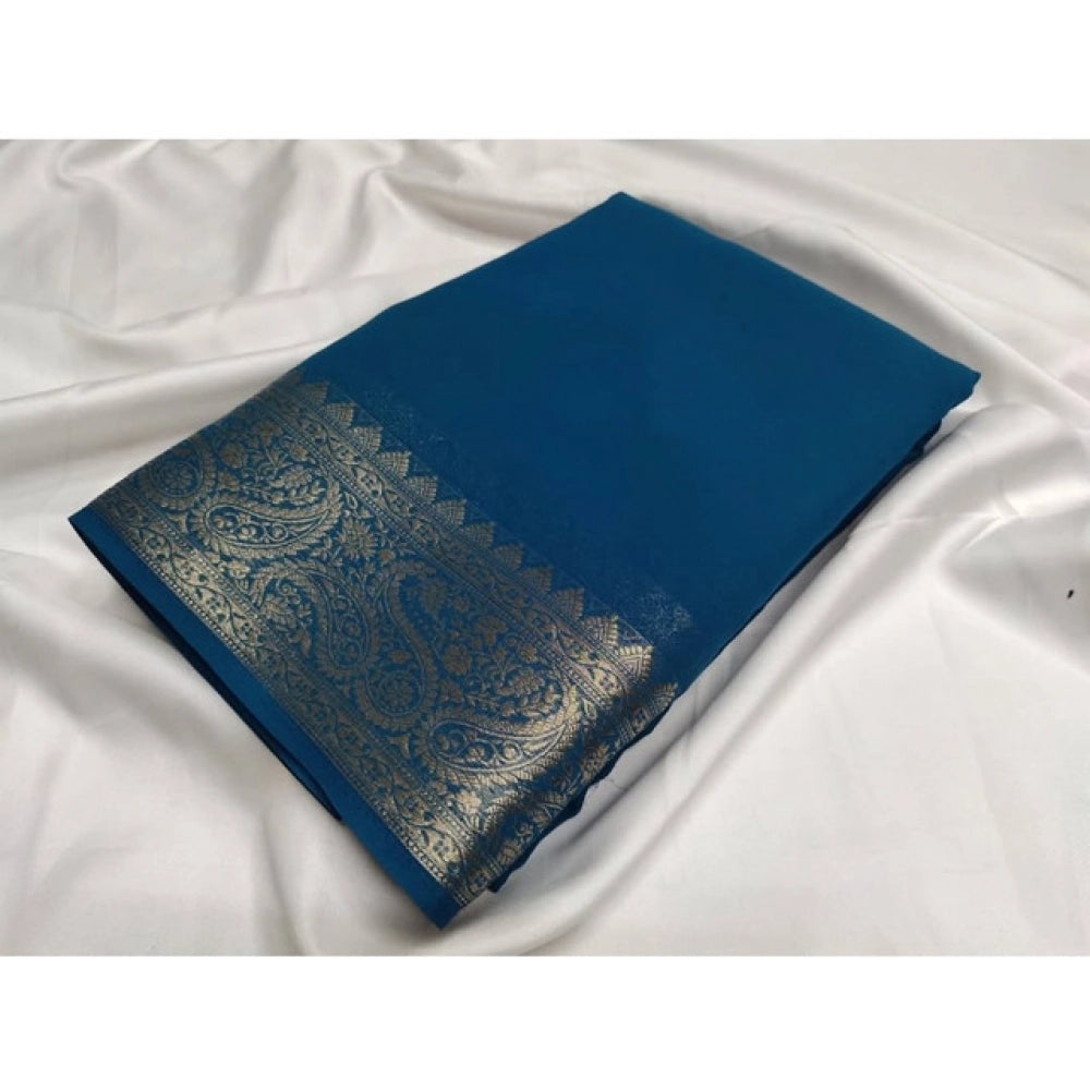 Sophisticated Women's Crepe Chit Pallu Solid Saree With Blouse Piece