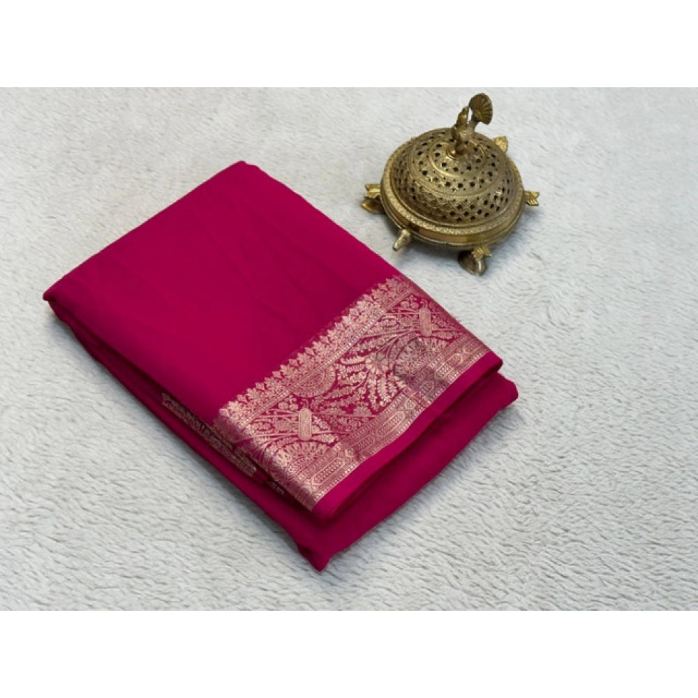 Sophisticated Women's Crepe Chit Pallu Solid Saree With Blouse Piece