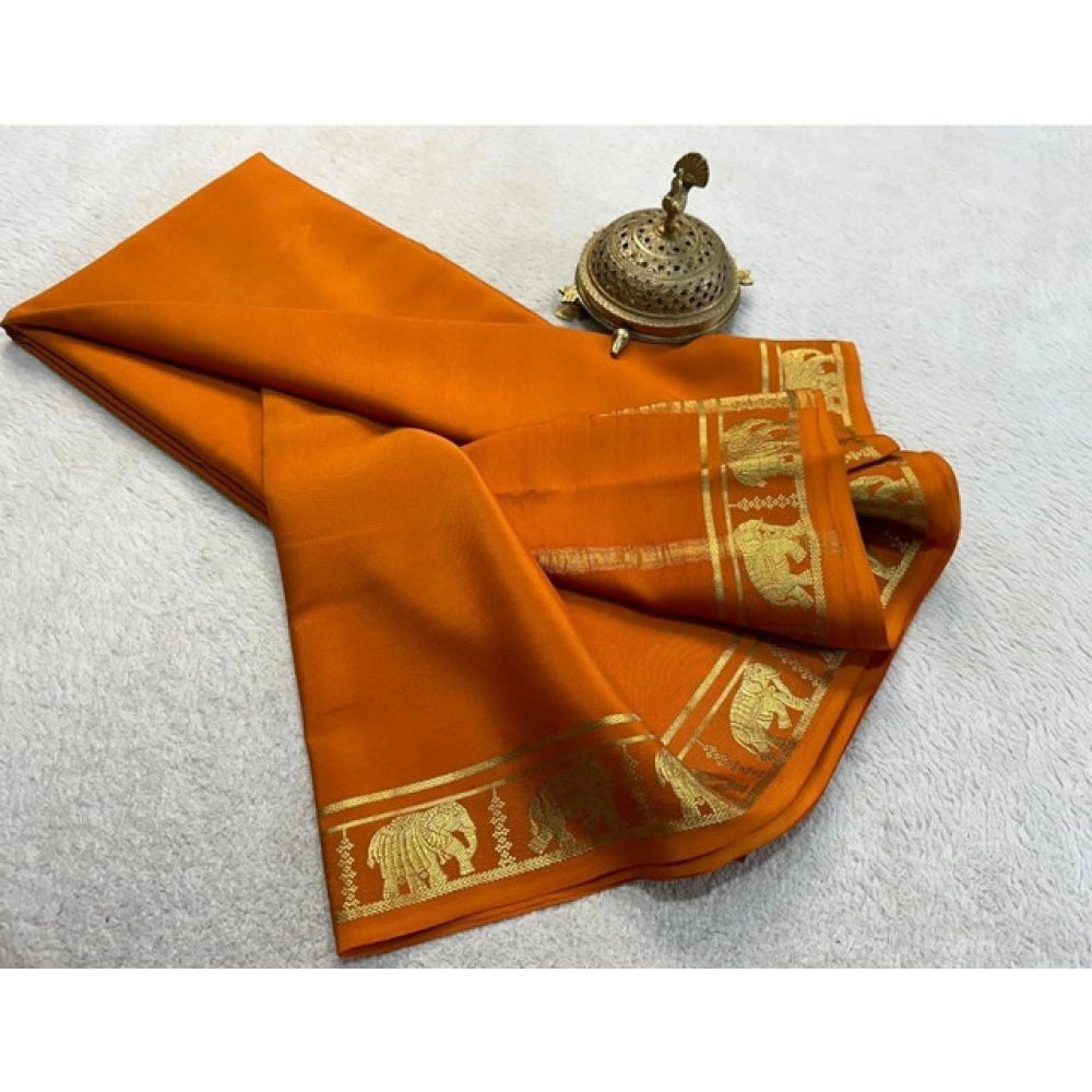 Sophisticated Women's Crepe Chit Pallu Solid Saree With Blouse Piece