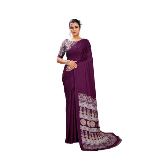 Feminine Women's Satin Crepe Printed Saree With Blouse Piece