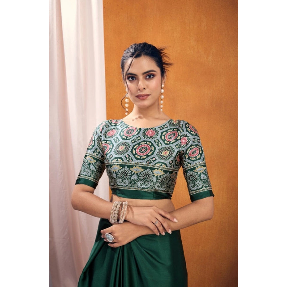 Feminine Women's Satin Crepe Printed Saree With Blouse Piece