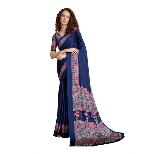 Feminine Women's Satin Crepe Printed Saree With Blouse Piece