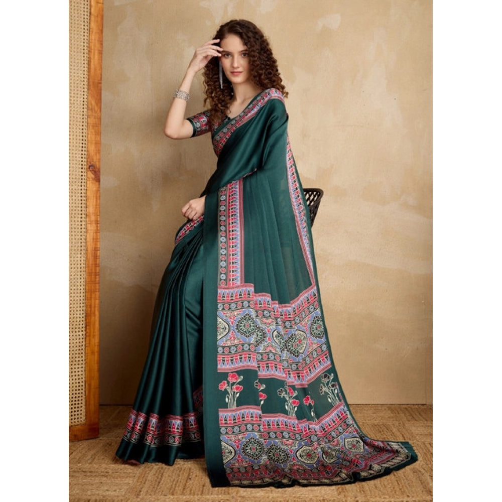 Feminine Women's Satin Crepe Printed Saree With Blouse Piece