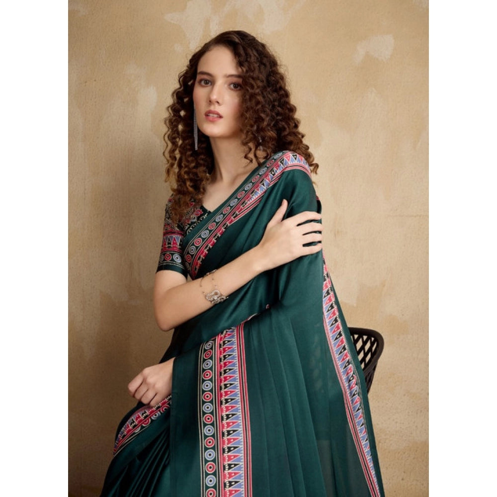 Feminine Women's Satin Crepe Printed Saree With Blouse Piece