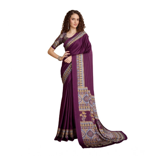 Feminine Women's Satin Crepe Printed Saree With Blouse Piece