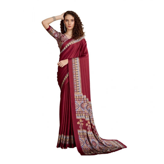 Feminine Women's Satin Crepe Printed Saree With Blouse Piece