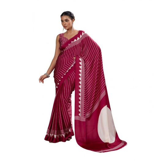 Feminine Women's Satin Crepe Printed Saree With Blouse Piece