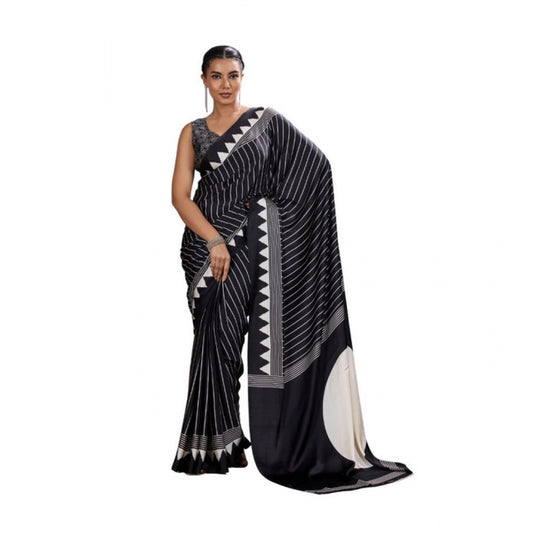 Feminine Women's Satin Crepe Printed Saree With Blouse Piece