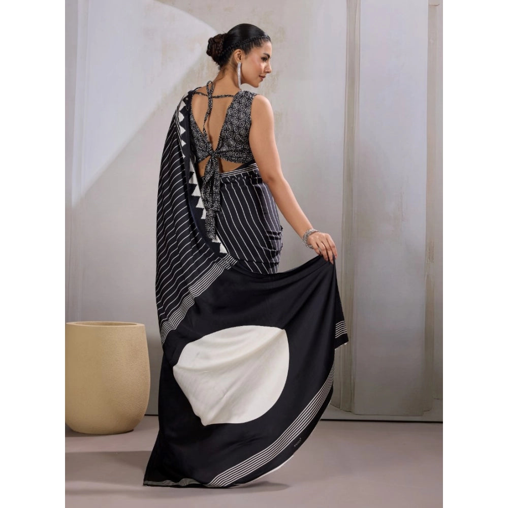 Feminine Women's Satin Crepe Printed Saree With Blouse Piece
