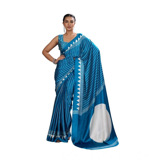Feminine Women's Satin Crepe Printed Saree With Blouse Piece