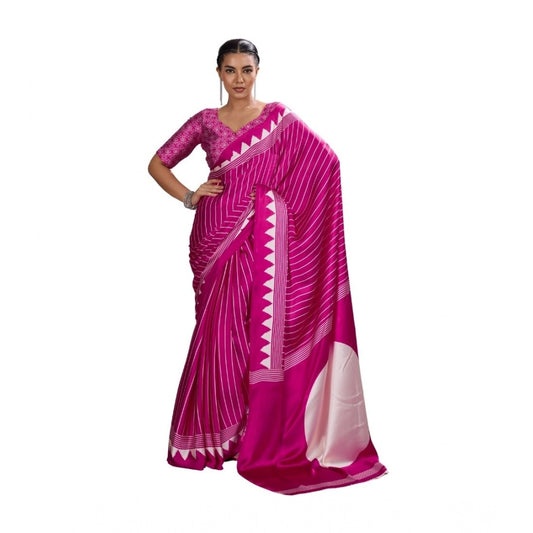 Feminine Women's Satin Crepe Printed Saree With Blouse Piece