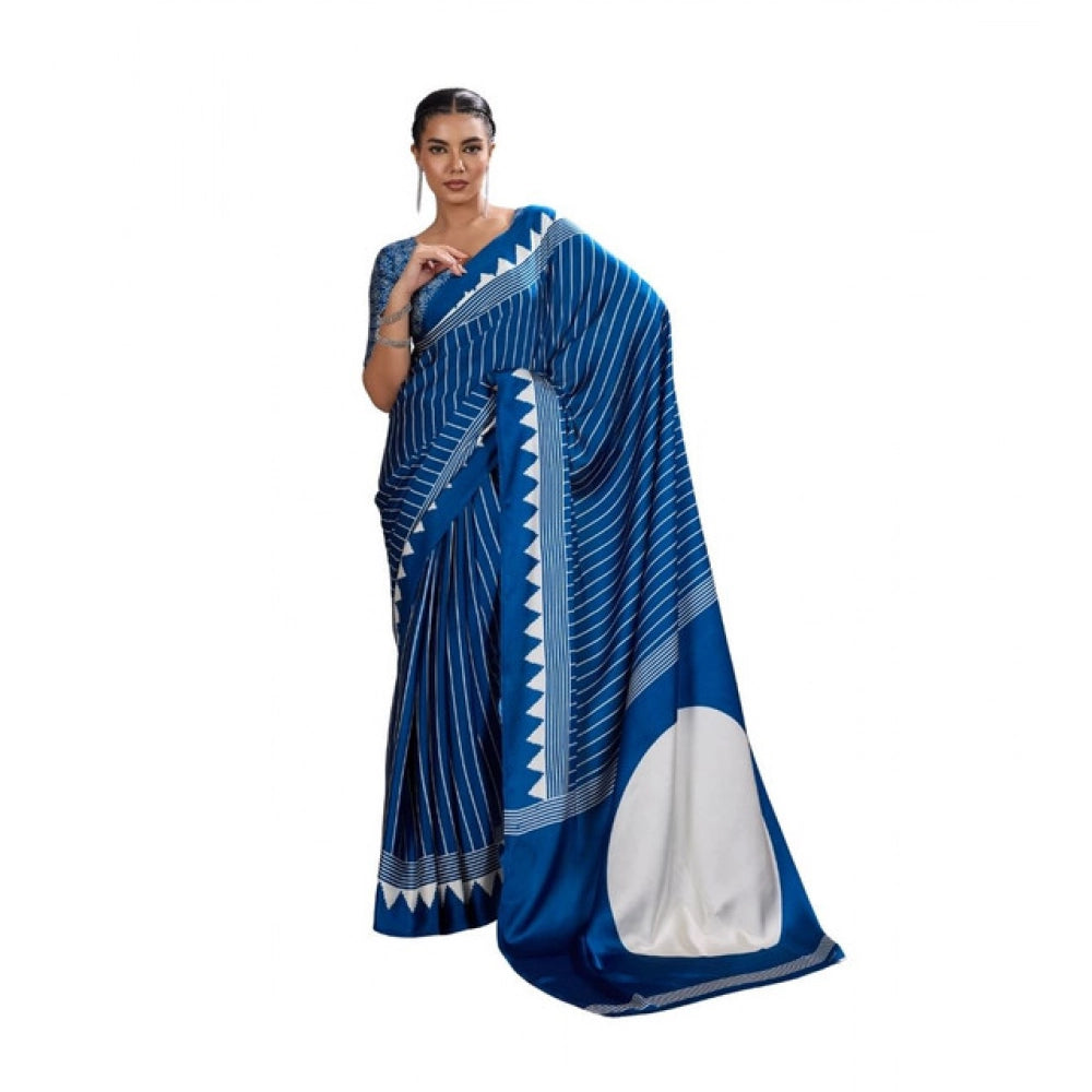 Feminine Women's Satin Crepe Printed Saree With Blouse Piece