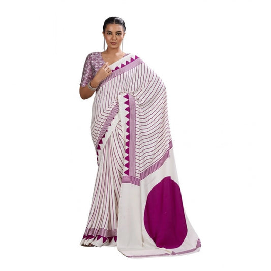 Feminine Women's Satin Crepe Printed Saree With Blouse Piece