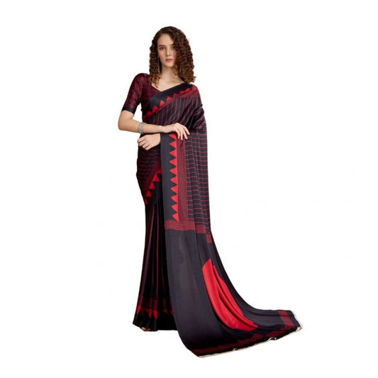 Feminine Women's Satin Crepe Printed Saree With Blouse Piece