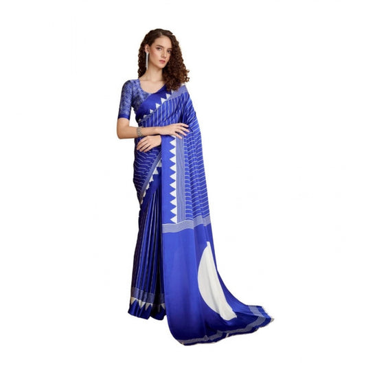 Feminine Women's Satin Crepe Printed Saree With Blouse Piece