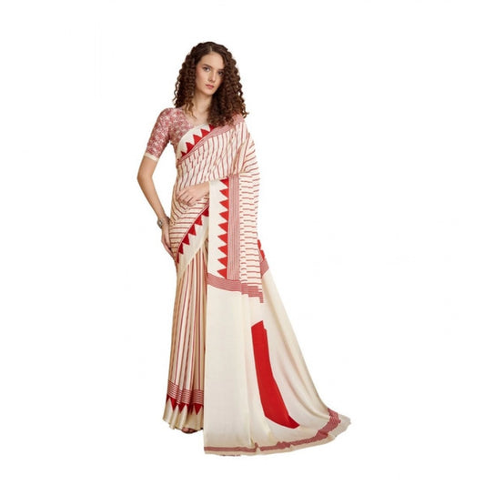 Feminine Women's Satin Crepe Printed Saree With Blouse Piece