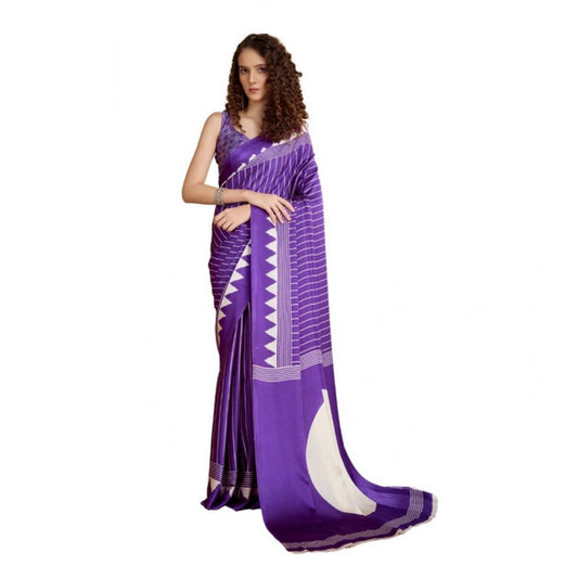 Feminine Women's Satin Crepe Printed Saree With Blouse Piece