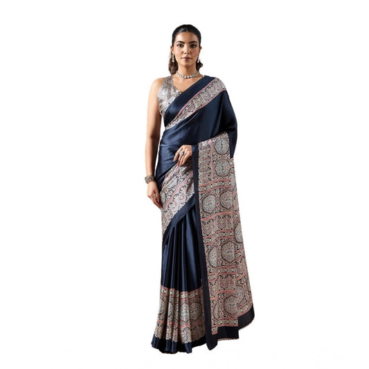 Urbane Women's Satin Crepe Printed Saree With Blouse Piece