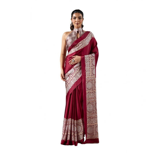 Urbane Women's Satin Crepe Printed Saree With Blouse Piece
