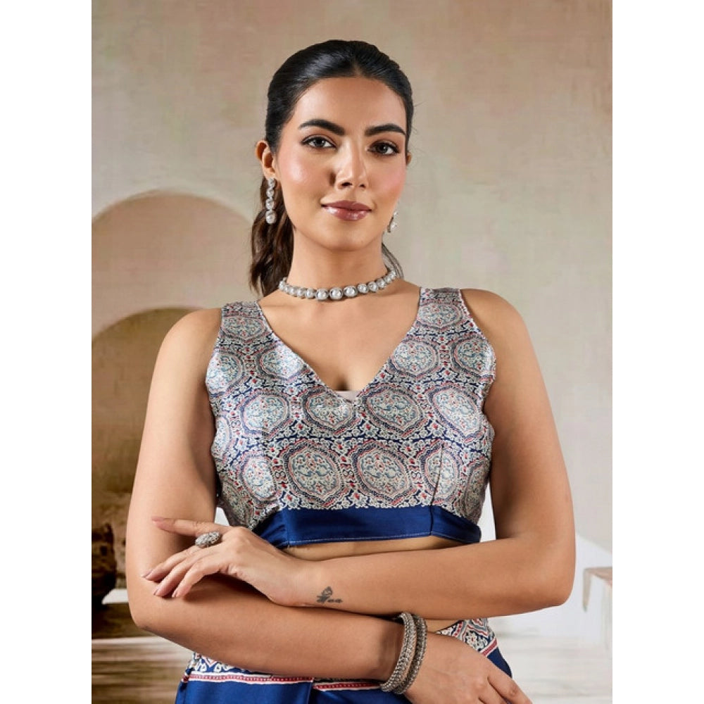 Urbane Women's Satin Crepe Printed Saree With Blouse Piece