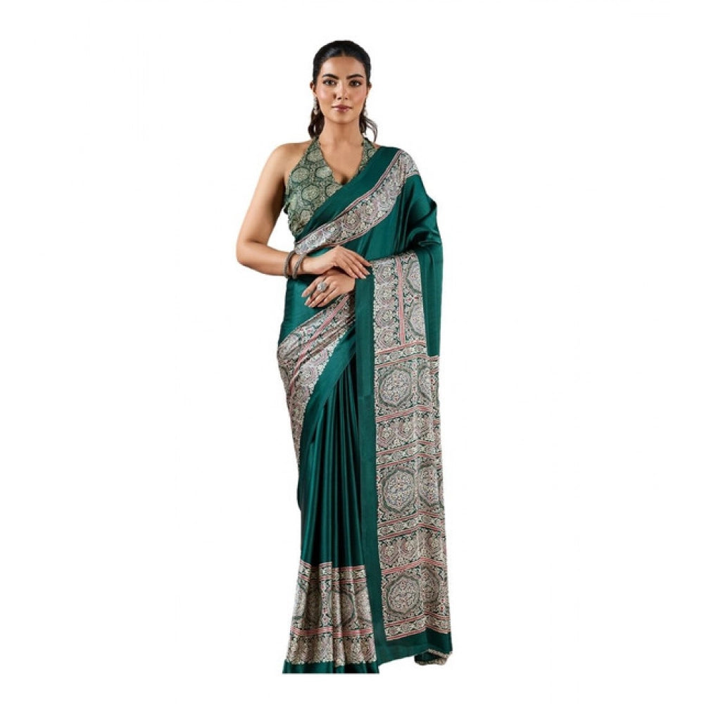 Urbane Women's Satin Crepe Printed Saree With Blouse Piece