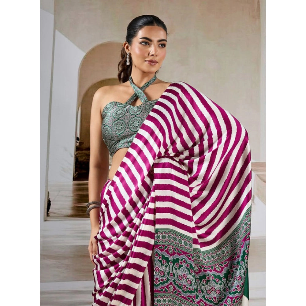 Urbane Women's Satin Crepe Printed Saree With Blouse Piece