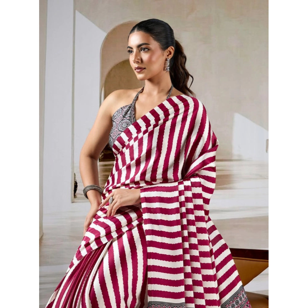 Urbane Women's Satin Crepe Printed Saree With Blouse Piece