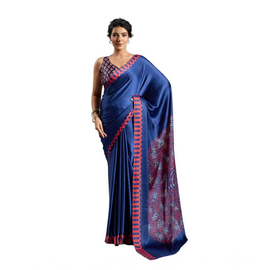 Urbane Women's Satin Crepe Printed Saree With Blouse Piece