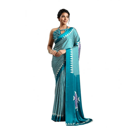 Fashionista Women's Satin Crepe Printed Saree With Blouse Piece