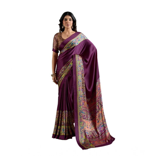 Fashionista Women's Satin Crepe Printed Saree With Blouse Piece