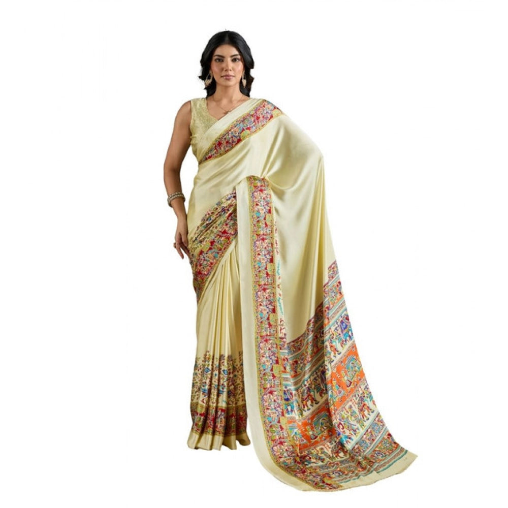 Fashionista Women's Satin Crepe Printed Saree With Blouse Piece