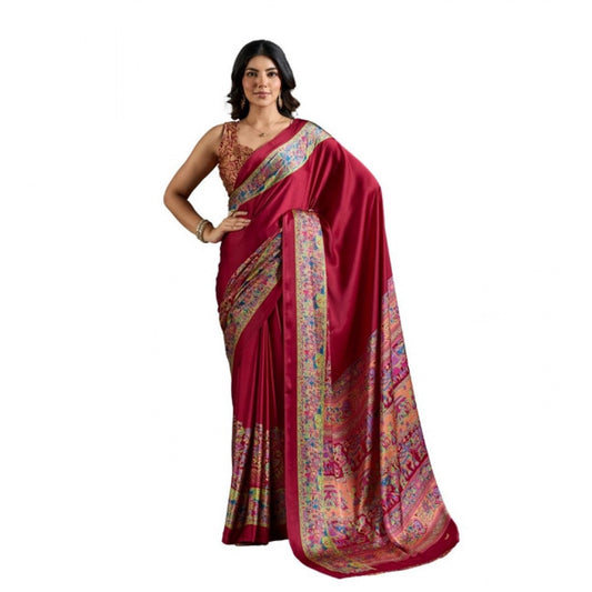Fashionista Women's Satin Crepe Printed Saree With Blouse Piece