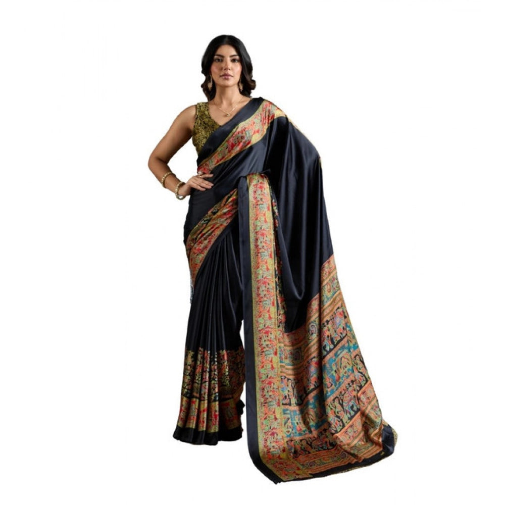 Fashionista Women's Satin Crepe Printed Saree With Blouse Piece